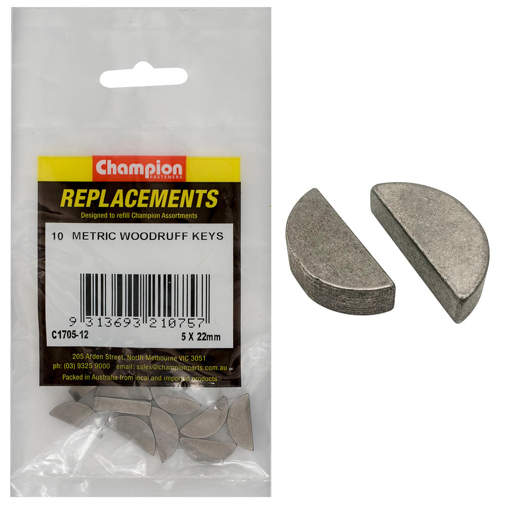 Champion 5 X 22Mm Metric Woodruff Keys -10Pk