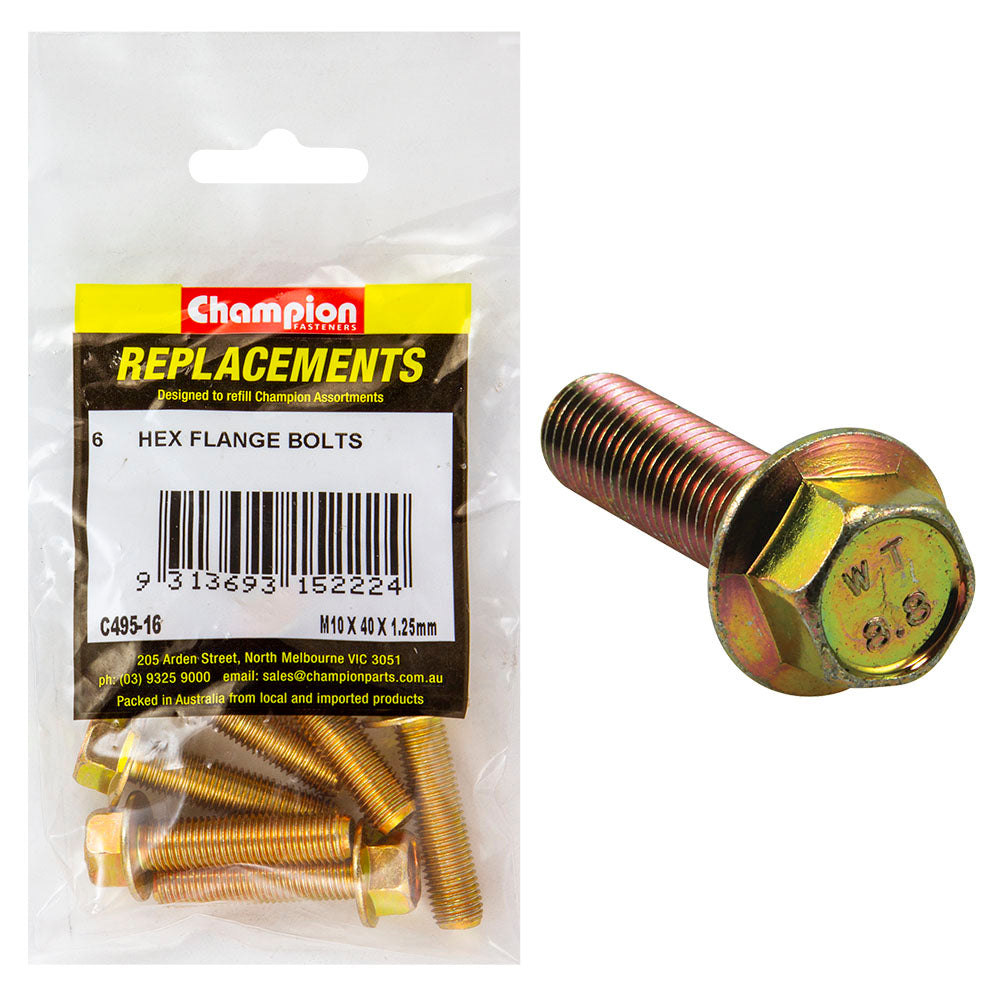 Champion M10 X 40Mm X 1.25 Flange Head Set Screw -Gr8.8 -6Pk