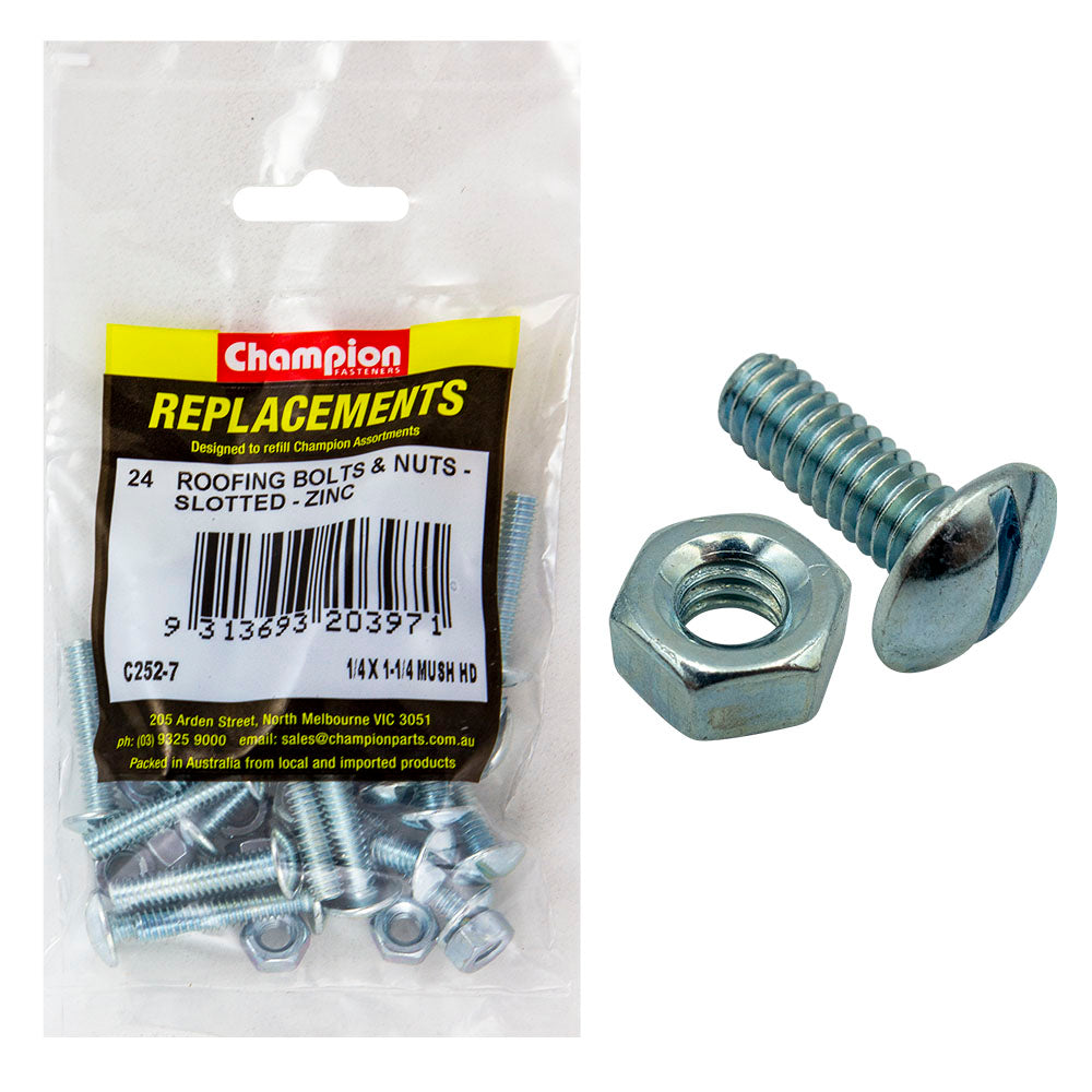 Champion 1/4 X 1-1/4In Unc Roofing Set Screw & Nut (Zn)-24Pk