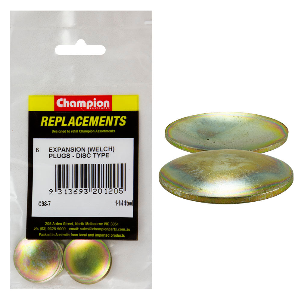 Champion 1-1/4In Expansion (Frost) Plug-Lens/Disc Type - 6Pk