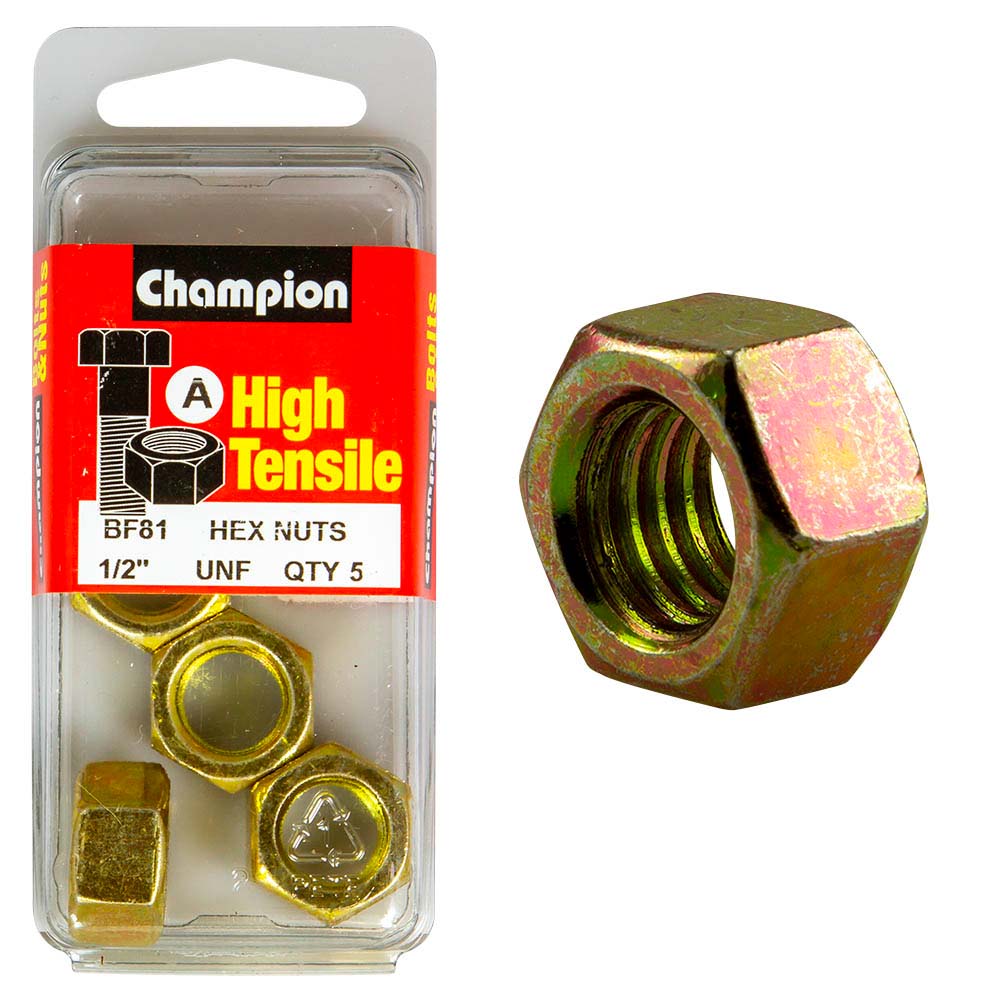 Champion 1/2In Unf Hex Nut (A) - Gr5
