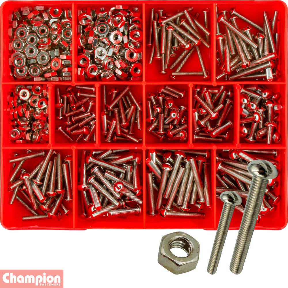Champion 300pc Fine Thread Screw & Nut Assortment (Nickle)