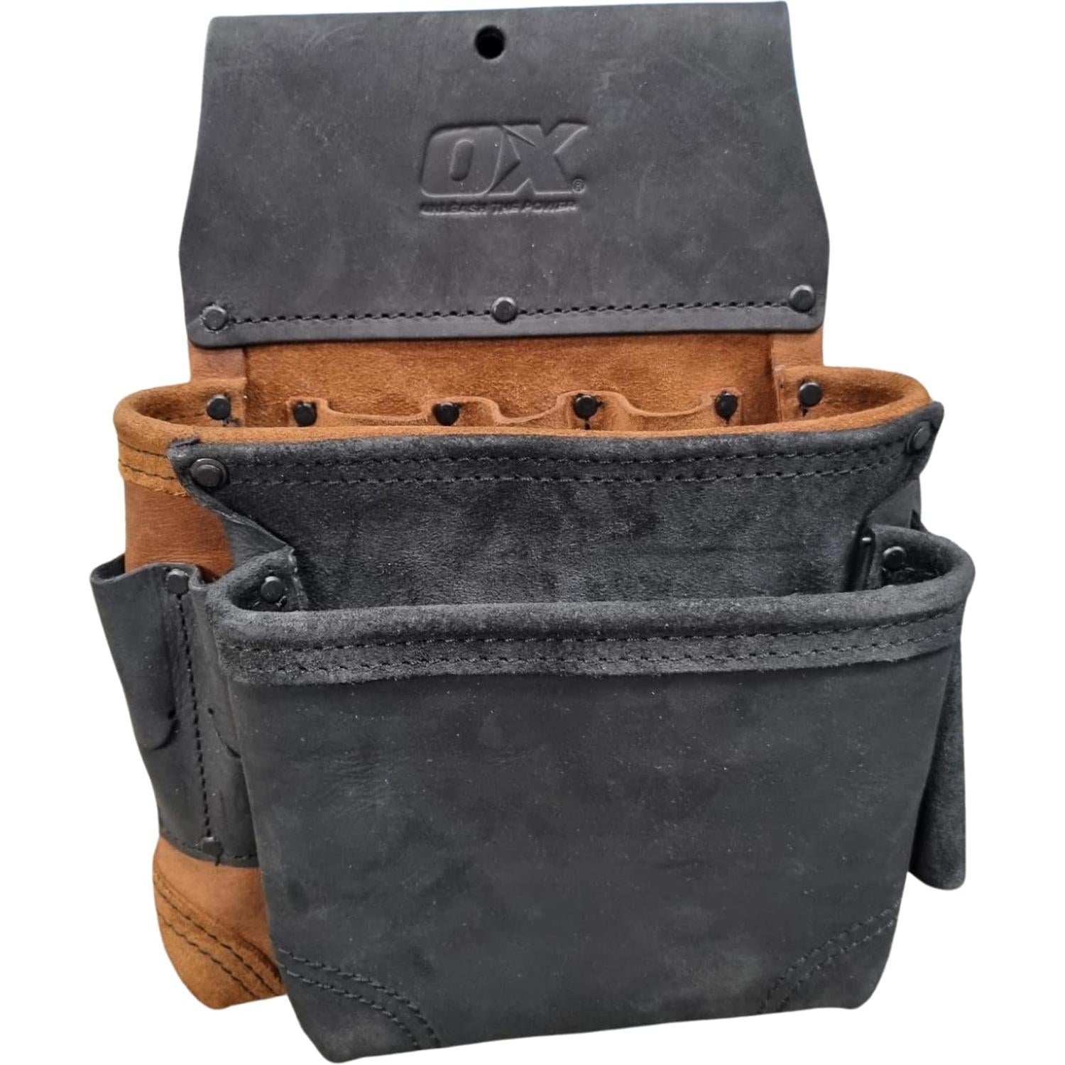 OX Pro Tan & Black Leather Tradies Pouch - 8 Pocket