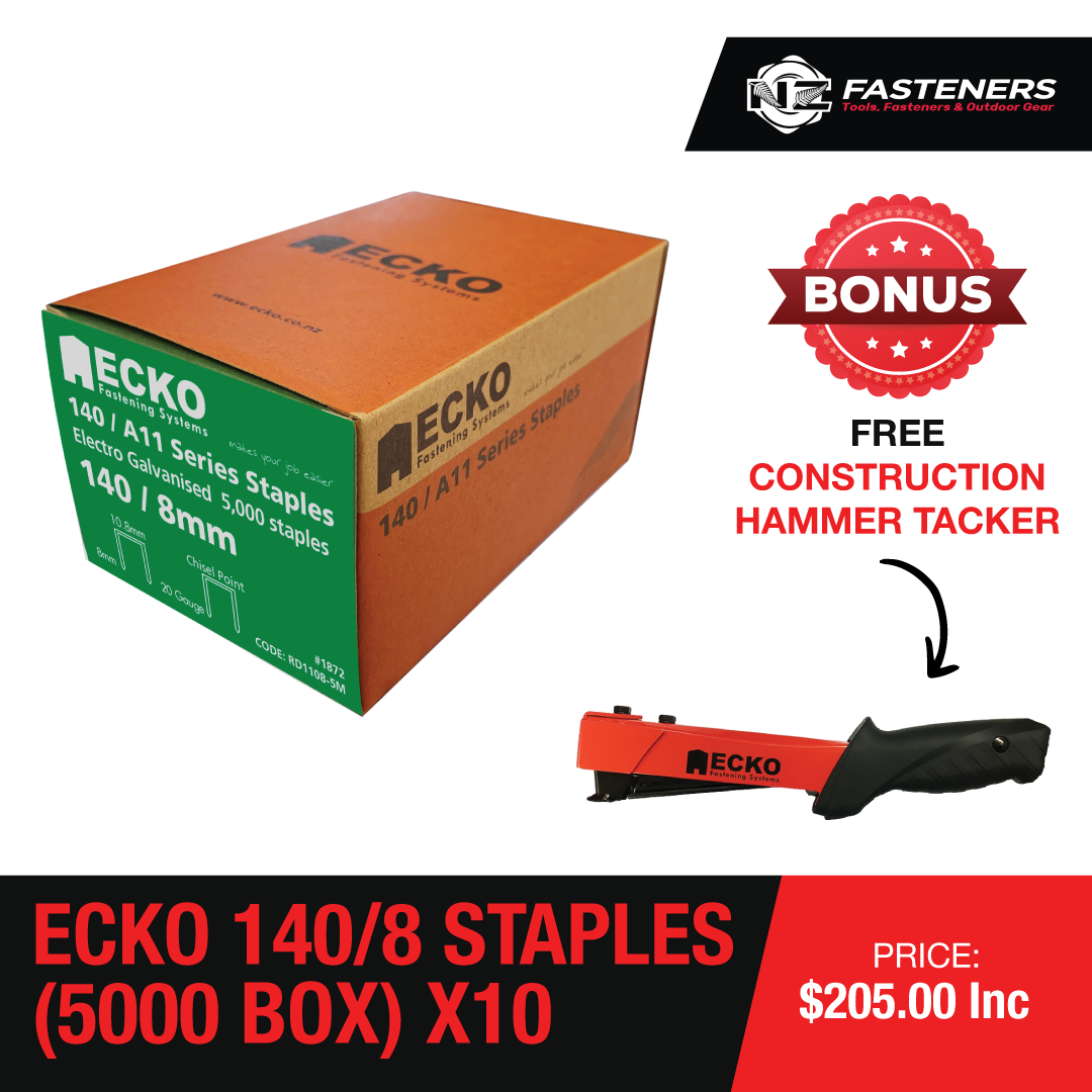 X10 Boxes Of Ecko 140/8 Staples (5000 Box) & Ecko Xpro Stapler Free!!