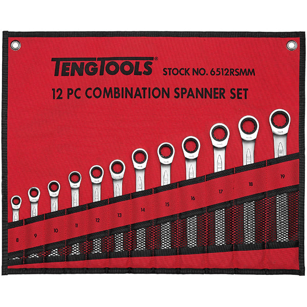 Teng 12Pc Ratchet (Flat Type) Metric Spanner Set 8-19Mm