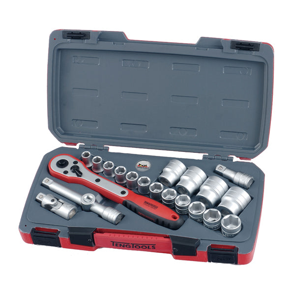 Teng 21Pc 1/2In Dr. Metric Reg. Socket Set 6Pnt 10-32Mm