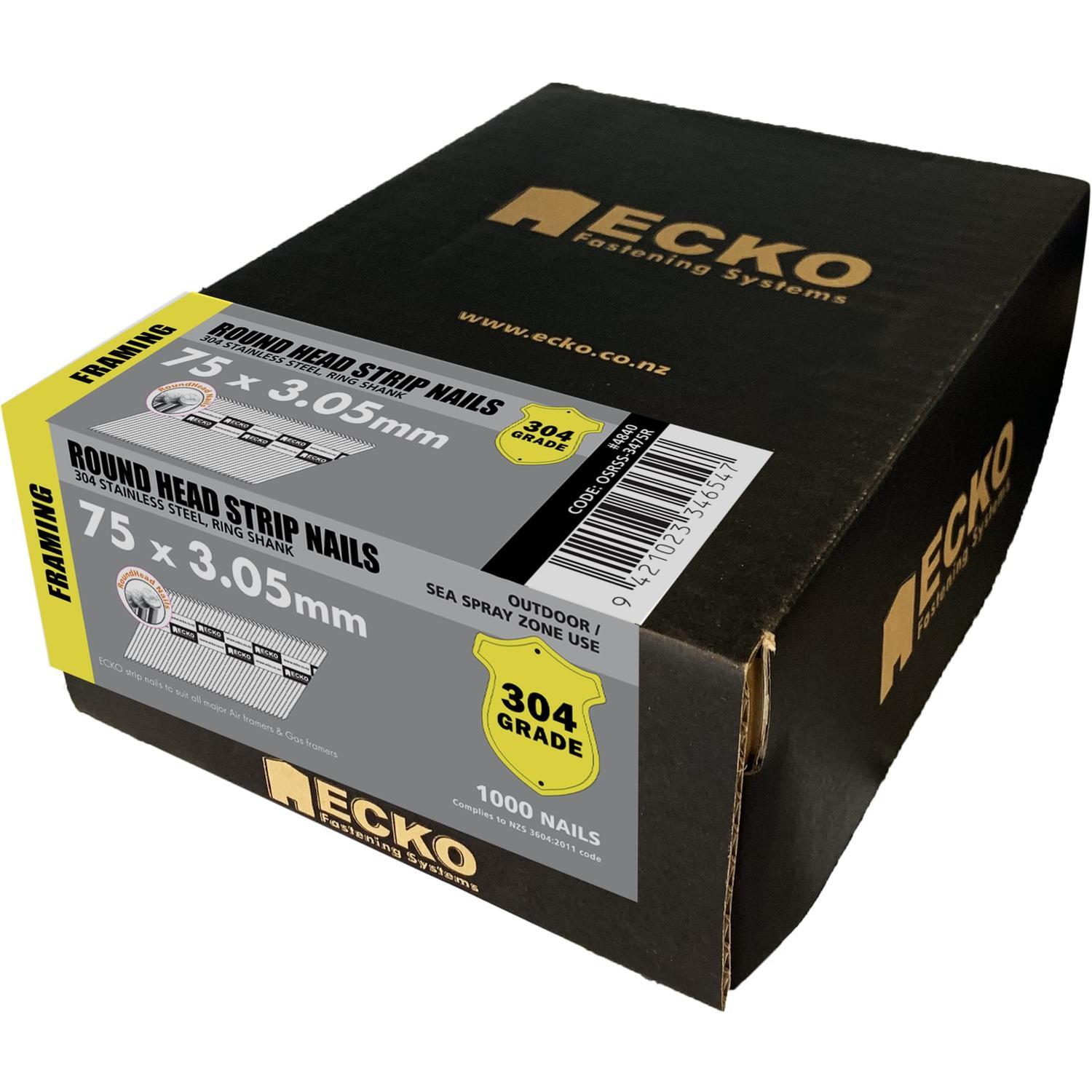 Ecko Framing Nails Round Head 75 X 3.05Mm Stainless Steel- Gasless Pack (1000 Box)