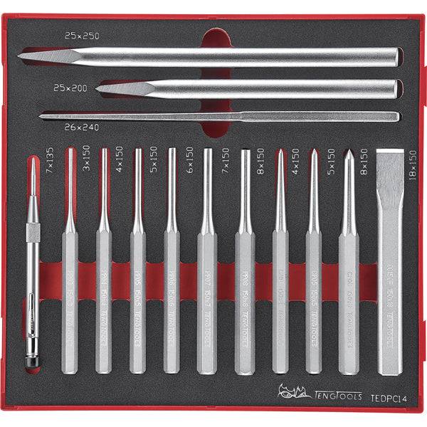 Teng 14Pc Pin Punch & Chisel Set - Ted-Tray