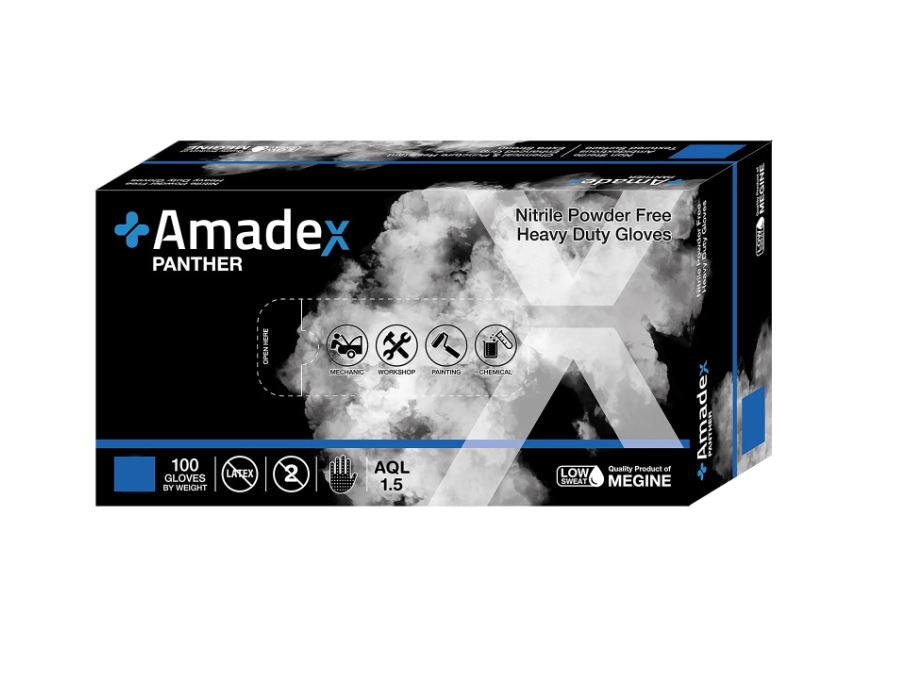 Amadex Panther Nitrile Gloves Black Size Medium 100Pcs Powder Free