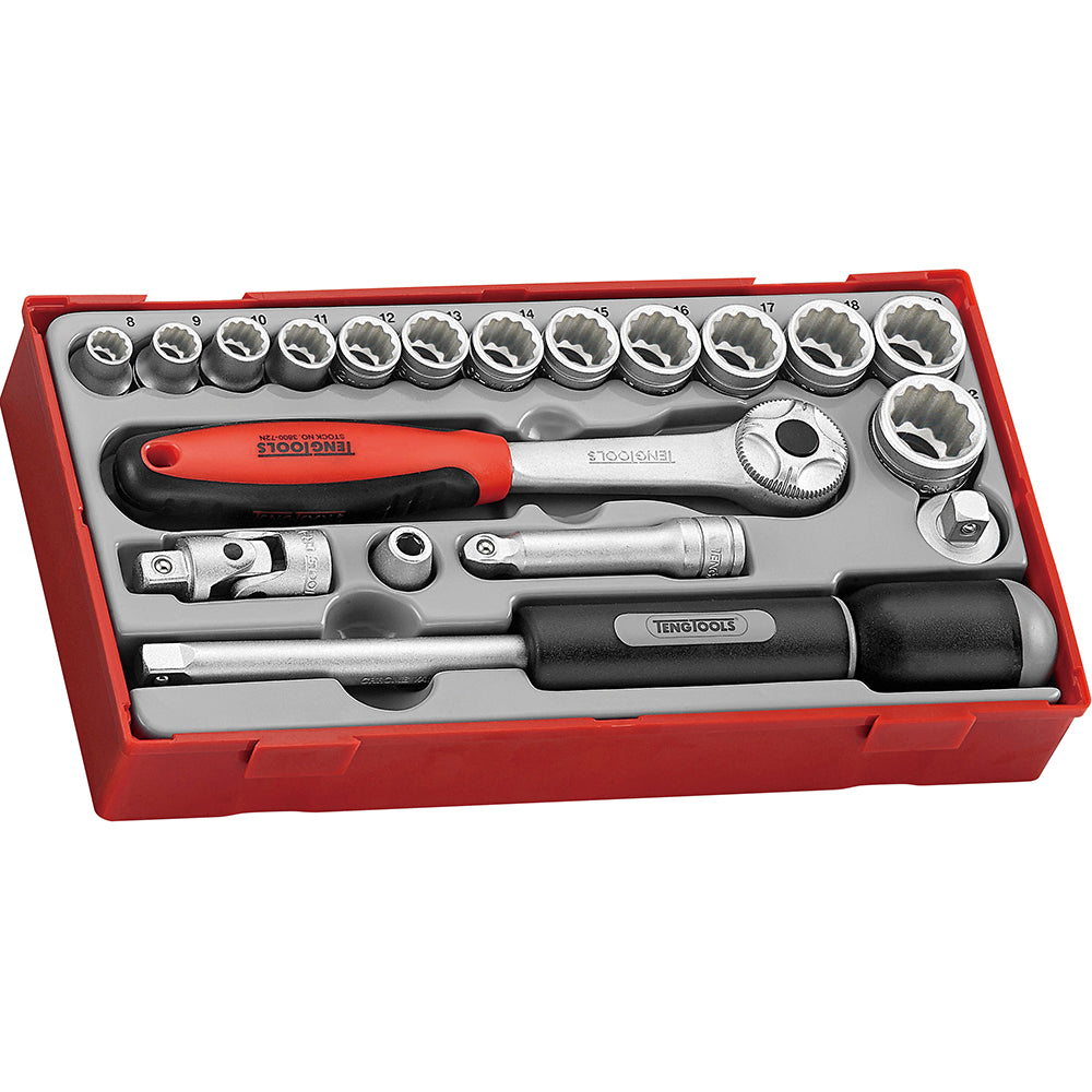 Teng 19Pc 3/8In Dr. Skt & Acc Set 8-22Mm (12-Pt) - Tc-Tray