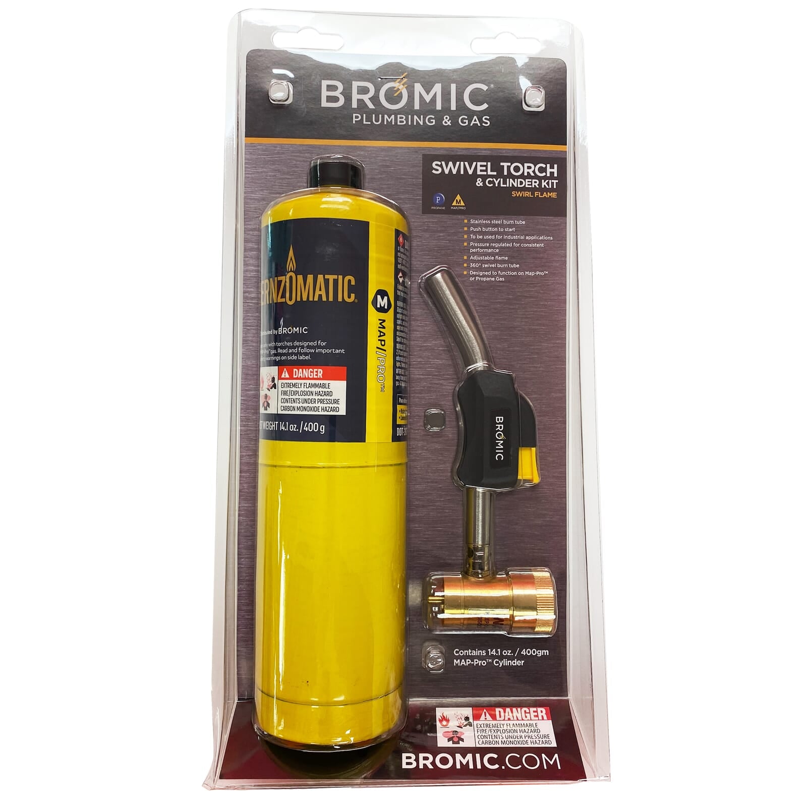 Bromic 1811648 Gas Swivel Head Torch and MAP Cylinder Kit