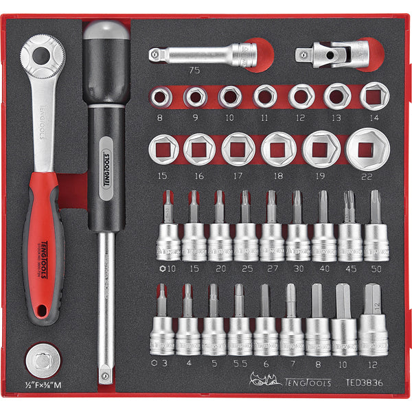 Teng 36Pc 3/8In Dr. Std & Tx/Hex Skt Set - Ted-Tray
