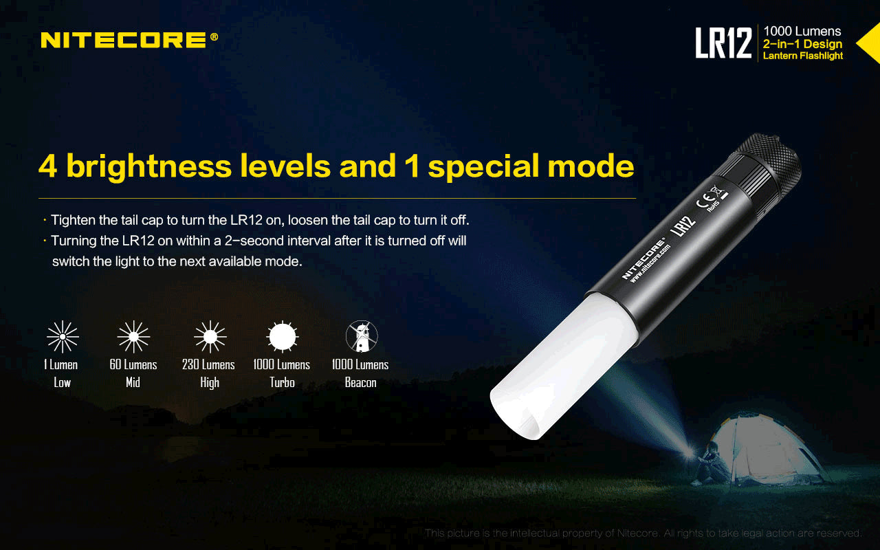 Nitecore Two In One Flashilght & Lantern Up To 1000 Lumens 166 Metres Of Throw