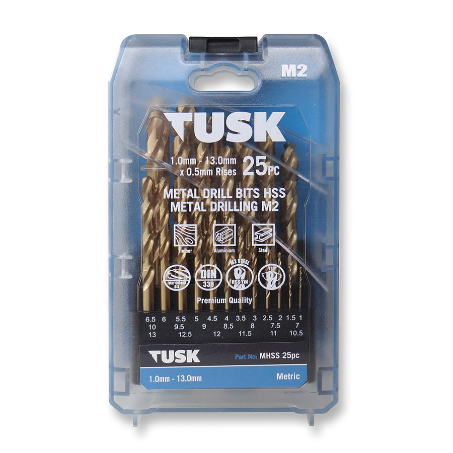 Tusk Metal Drill Bits Set 1.0 - 13.0 X 0.5Mm Rises 25Pc