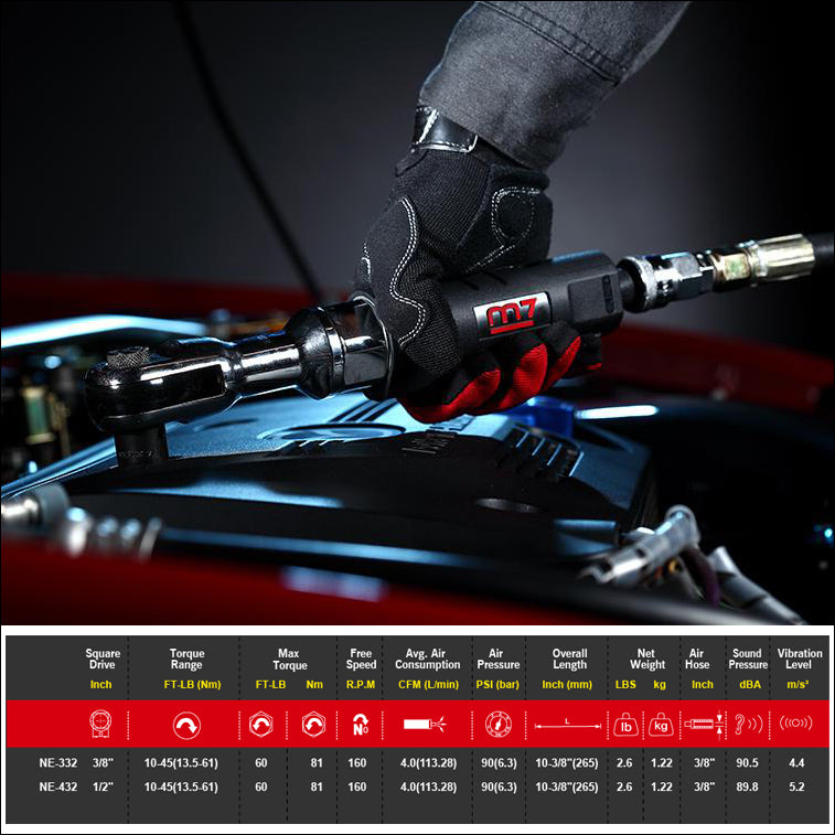 M7 Air Ratchet Wrench 1/2" Push 45Ft