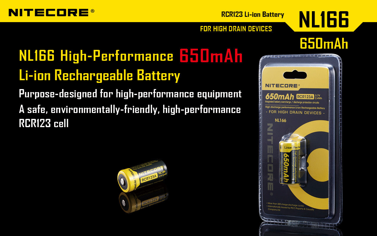Nitecore Li-Ion Rechargebale Battery Rcr123A (3.7V, 650Mah)