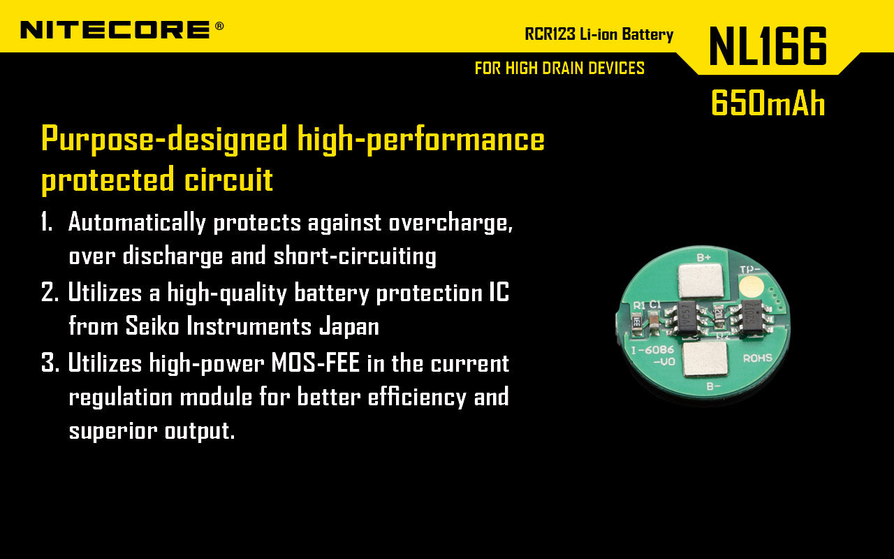 Nitecore Li-Ion Rechargebale Battery Rcr123A (3.7V, 650Mah)