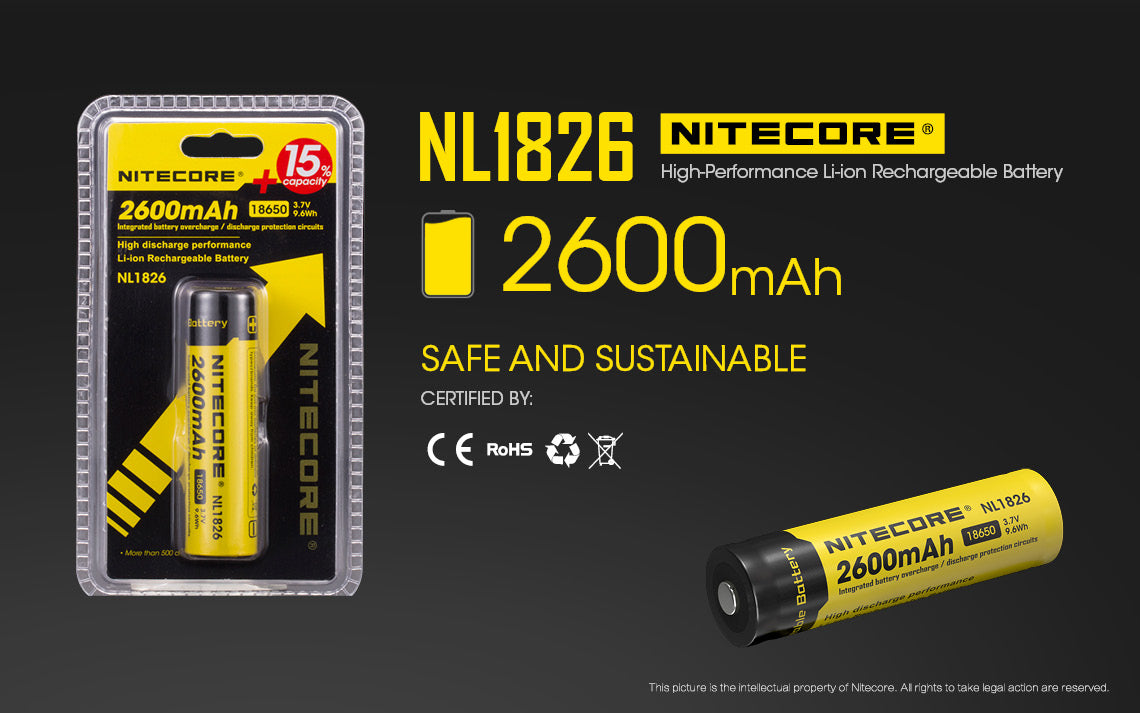 Nitecore Li-Ion Rechargeable Battery 18650 (3.7V 2600Mah)