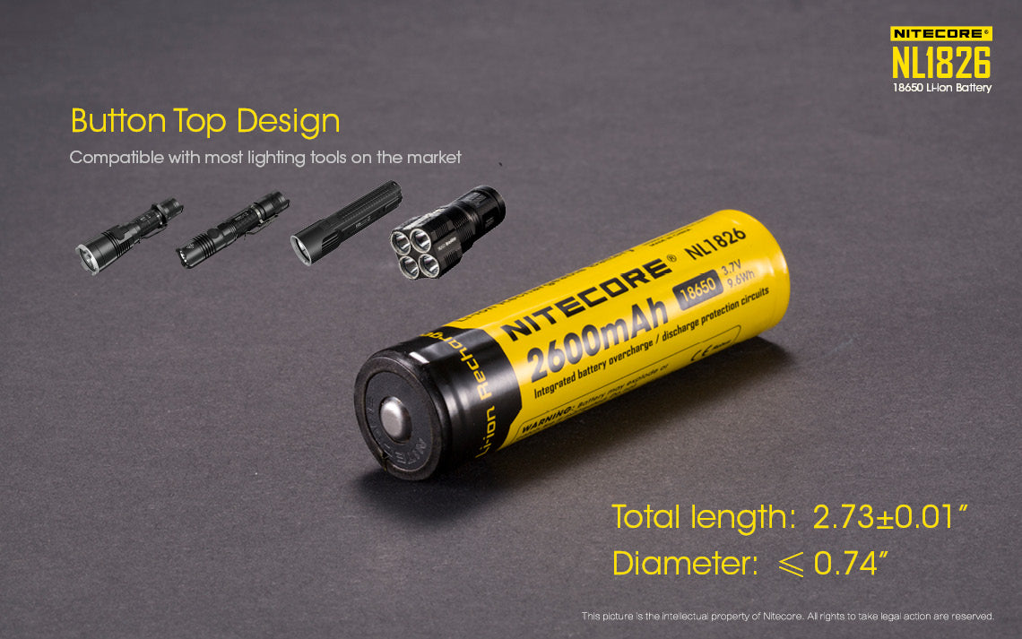 Nitecore Li-Ion Rechargeable Battery 18650 (3.7V 2600Mah)