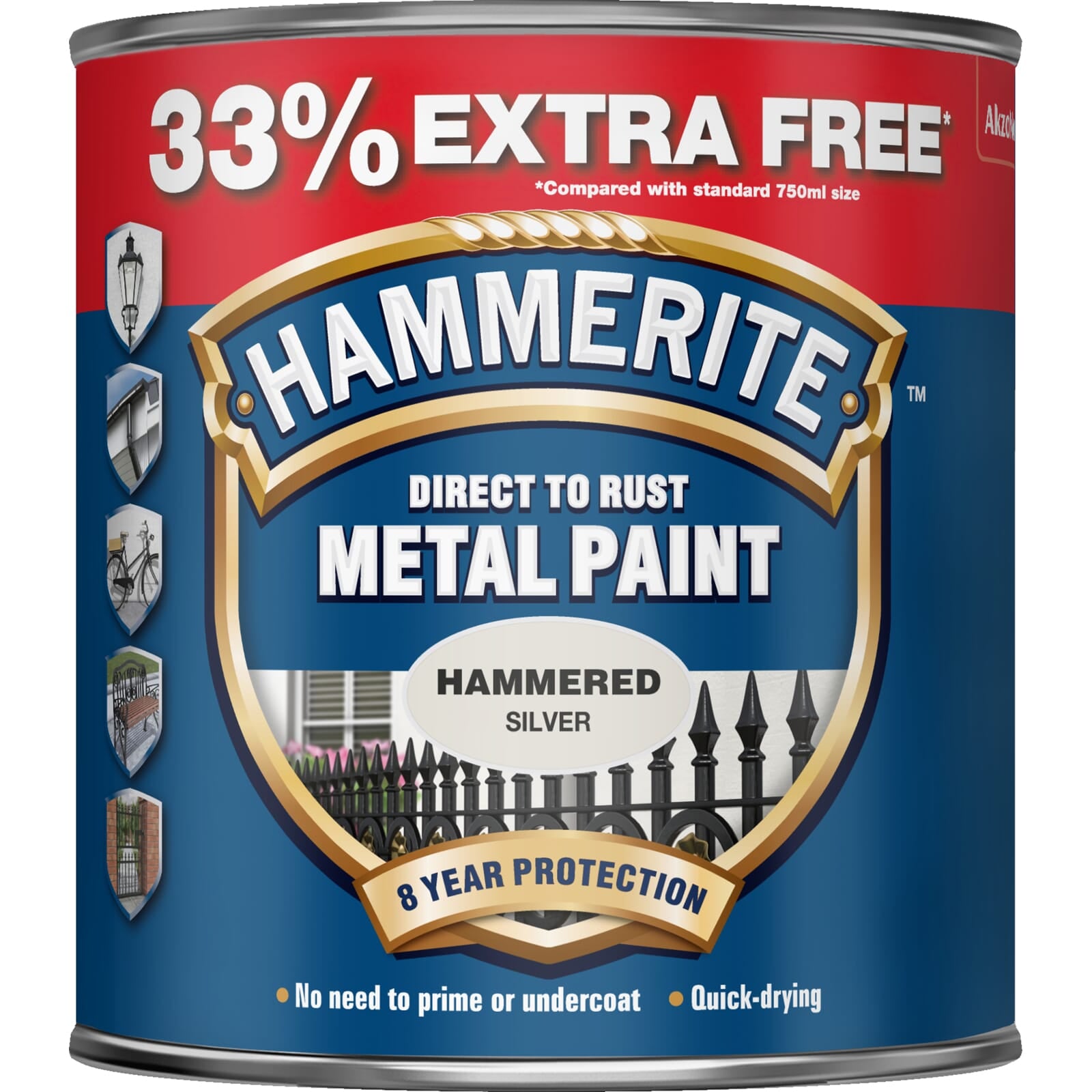 Hammerite Hammered 750ml Silver (33% Extra Free)