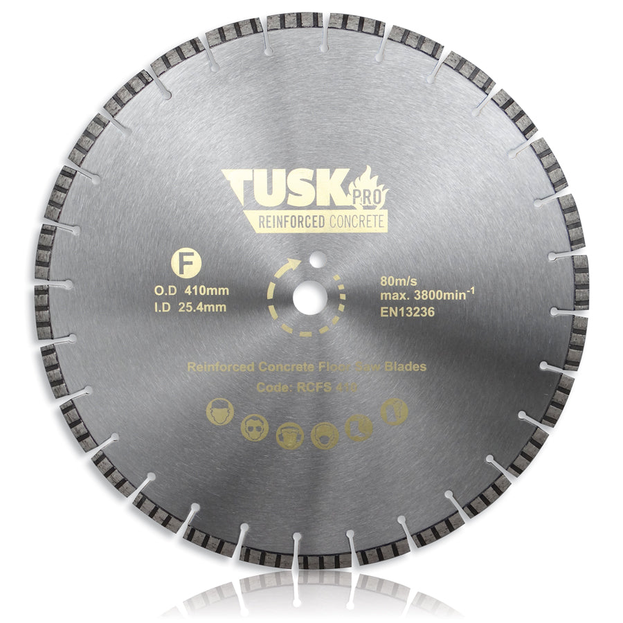 Tusk Reinforced Concrete Floor Saw Blades - 410 X 3.2/2.4 X 10 X 25.4Ph