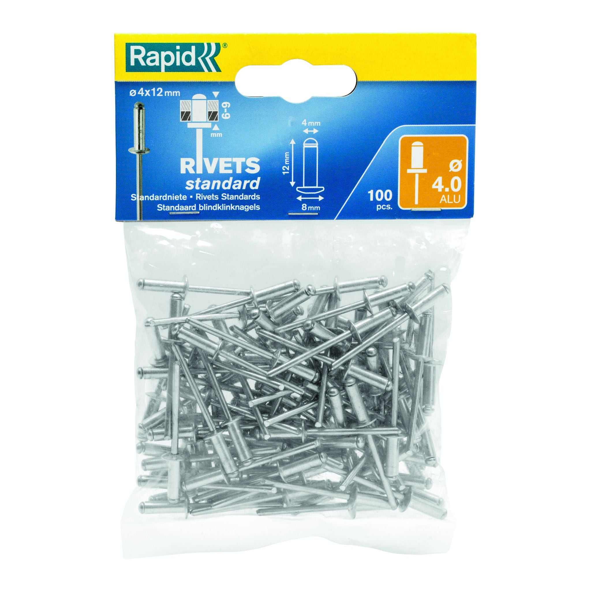 Rapid Rivets 4X12Mm Standard Aluminium 100Pc