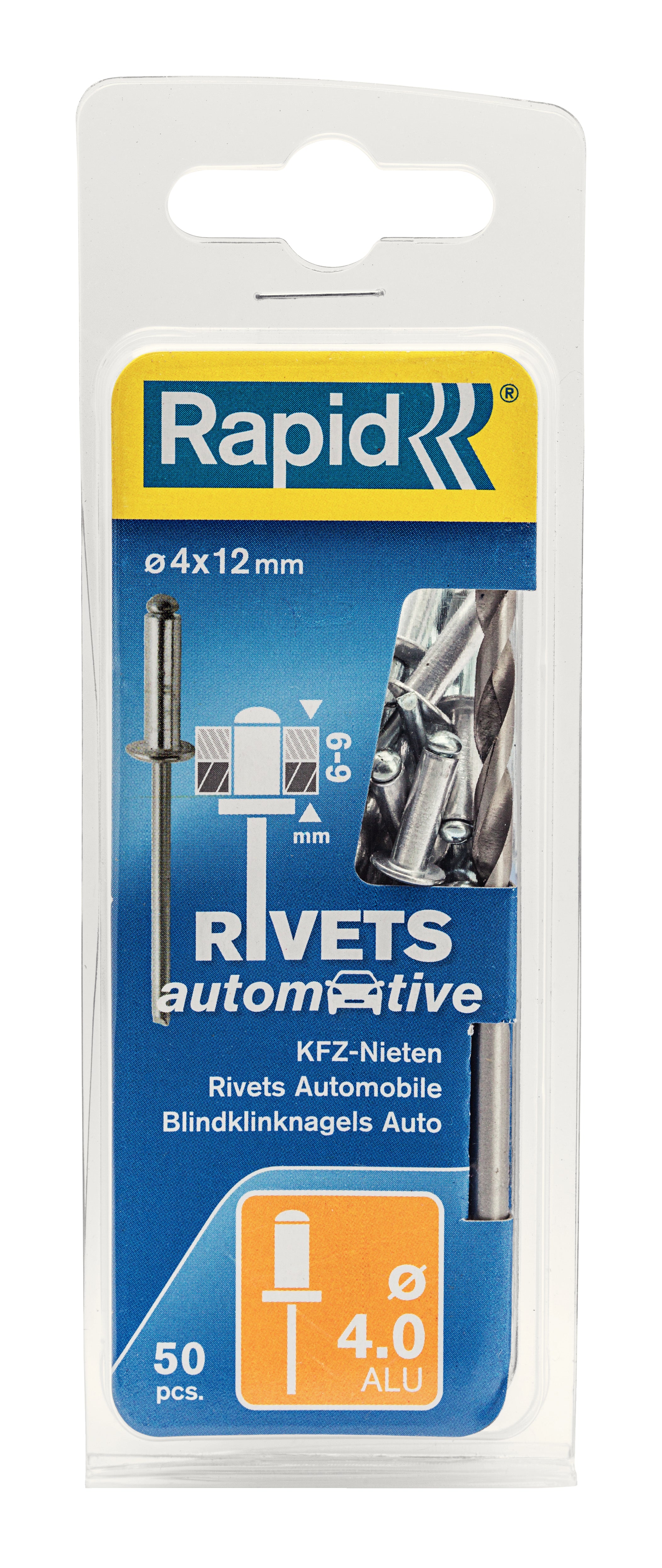 Rapid Rivets 4X12Mm Auto 50Pc + Drill 5000405