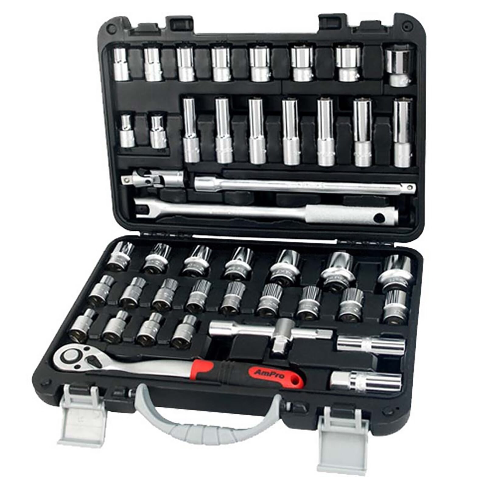 AmPro Socket Set 1/2" Dr 3/8"-1" & 8-32mm Metric/SAE 45pc 6pt (in Blowcase)