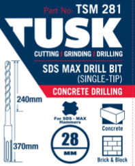 Tusk Concrete Drill Bits Sds Max - 28Mm X 370Mm