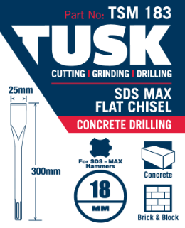 Tusk Concrete Sds Max Chisels - 25Mm X 18Mm X 300Mm