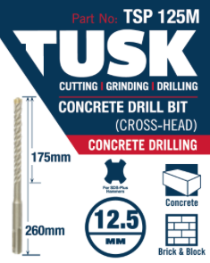 Tusk Concrete Drill Bits (Cross Head)  12.5Mm X 260Mm (175Mm)