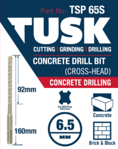 Tusk Concrete Drill Bits (Cross Head)  6.5Mm X160Mm (92Mm)