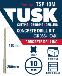 Tusk Concrete Drill Bits (Cross Head) 10Mm X 260Mm (185Mm)