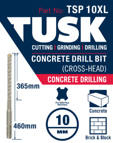 Tusk Concrete Drill Bits (Cross Head) 10Mm X 460Mm