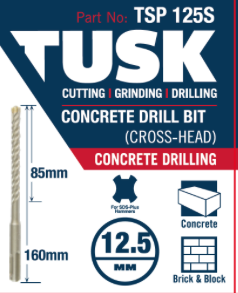 Tusk Concrete Drill Bits (Cross Head) 12.5Mm X160Mm (85Mm)