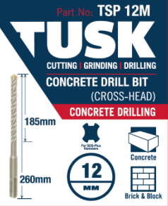 Tusk Concrete Drill Bits (Cross Head) 12Mm X 260Mm (185Mm)