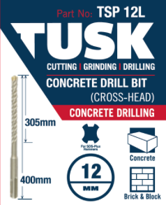 Tusk Concrete Drill Bits (Cross Head) 12Mm X 400Mm (305Mm)