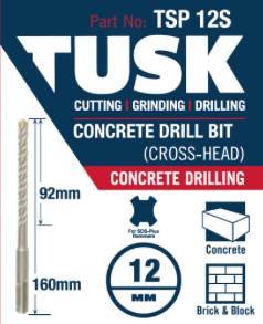 Tusk Concrete Drill Bits (Cross Head) 12Mm X160Mm (85Mm)