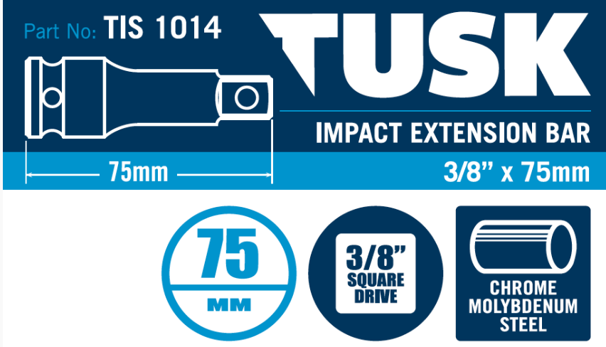 Tusk Impact Extension Bar  - 3/8 Inch X 75Mm