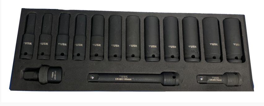 Tusk Impact Socket 1/2 Inch Sd Deep 15Pc Kits Include 10,11,12,13,14,15,17,18,19,21,22,24,75Ieb,125Ieb,1/2" Iuj