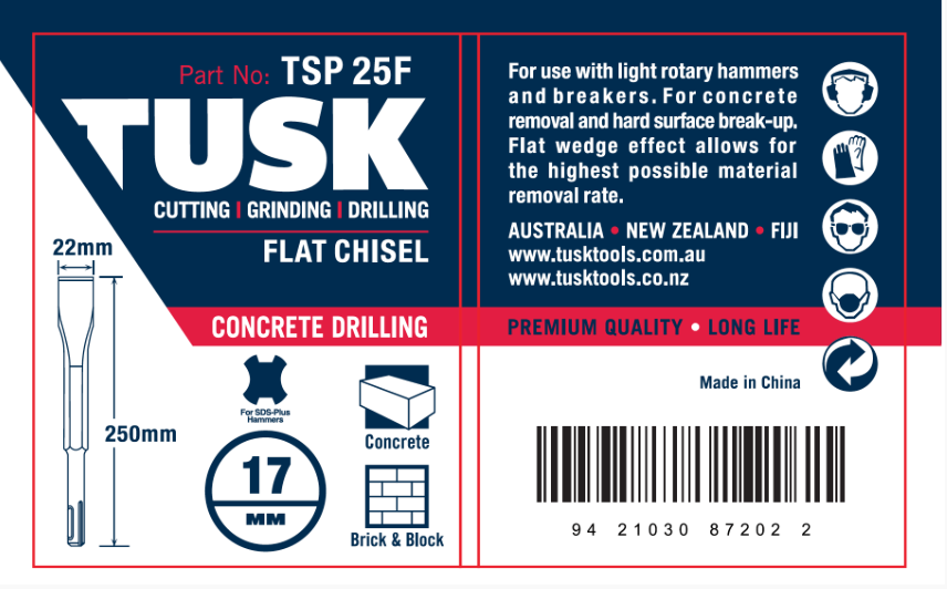 Tusk Concrete Sds Plus Chisels - 25Mm X 250Mm