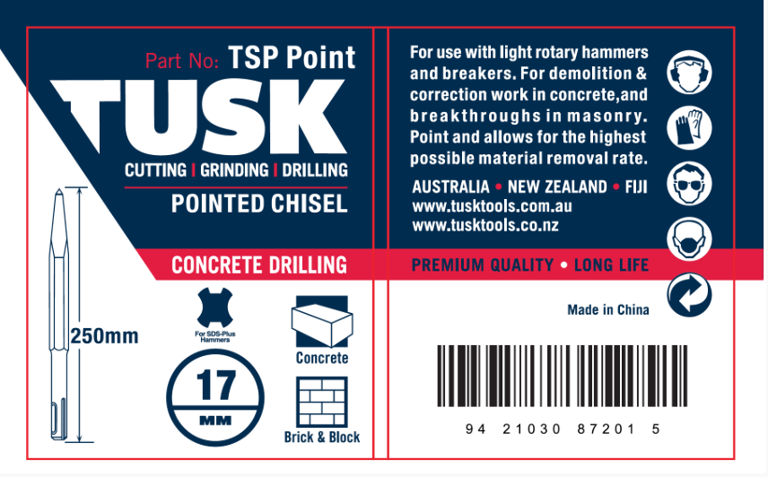 Tusk Concrete Sds Plus Chisels - Point X 250Mm