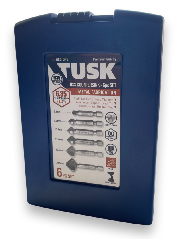 Tusk Hss Countersink 6Pc Set  6.3/8.3/10.4/12.4/16.5/20.5 Qc Hex M35 5% Cobalt