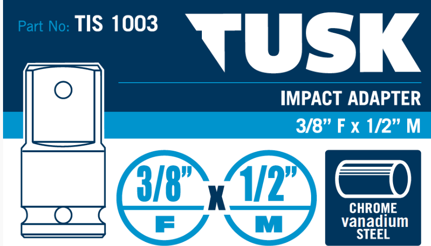 Tusk Impact Adapter  - 3/8 Inch Fx1/2 Inch M