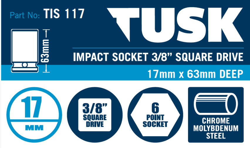 Tusk Impact Socket 3/8 Inch Square Drive - 17 X 63 Deep
