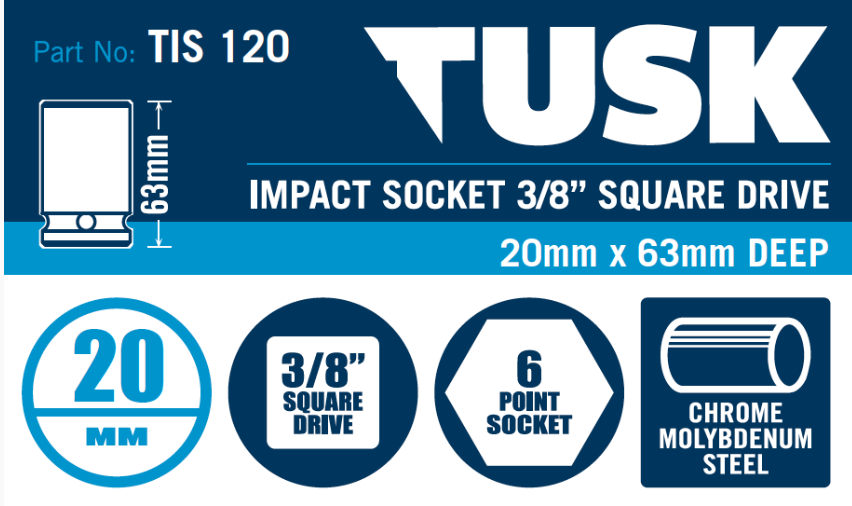 Tusk Impact Socket 3/8 Inch Square Drive - 20 X 63 Deep