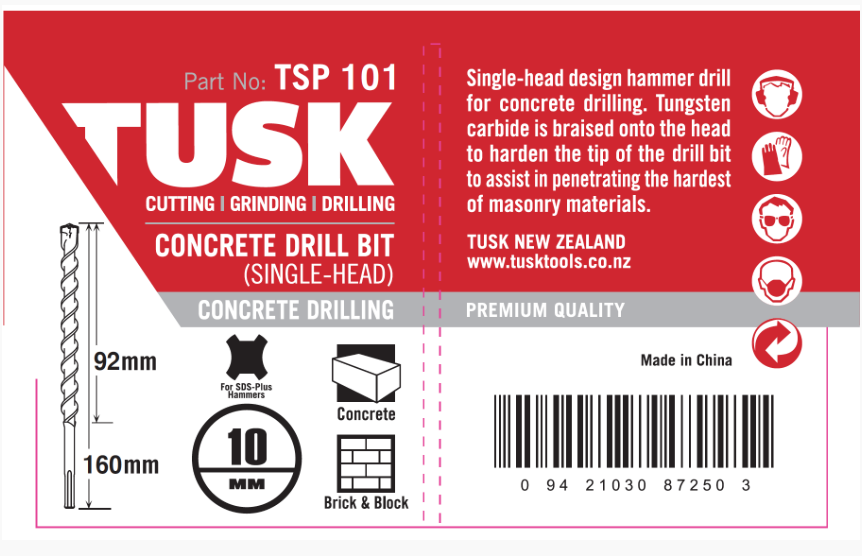 Tusk Concrete Drill Bits (Single Head) - 10 X 105/160Mm Sds Plus