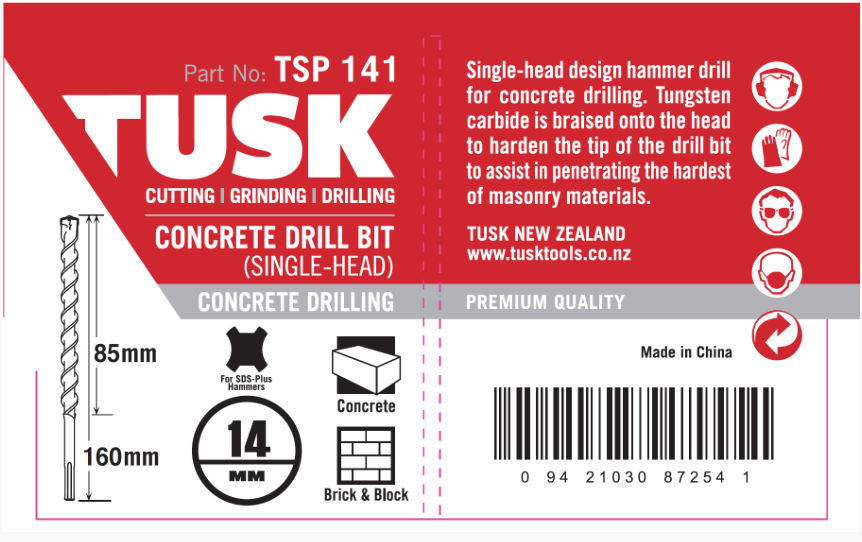 Tusk Concrete Drill Bits (Single Head) - 14 X 105/ 160Mm Sds Plus