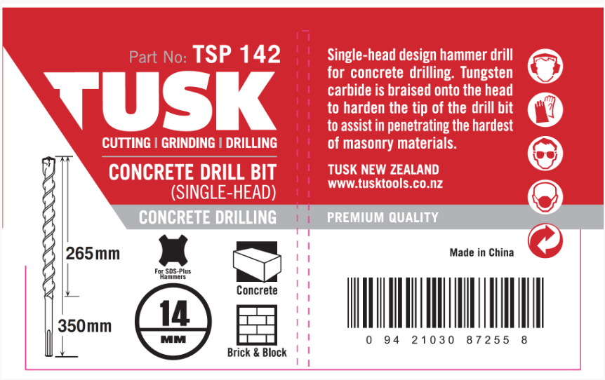 Tusk Concrete Drill Bits (Single Head) - 14 X 295/ 350Mm Sds Plus