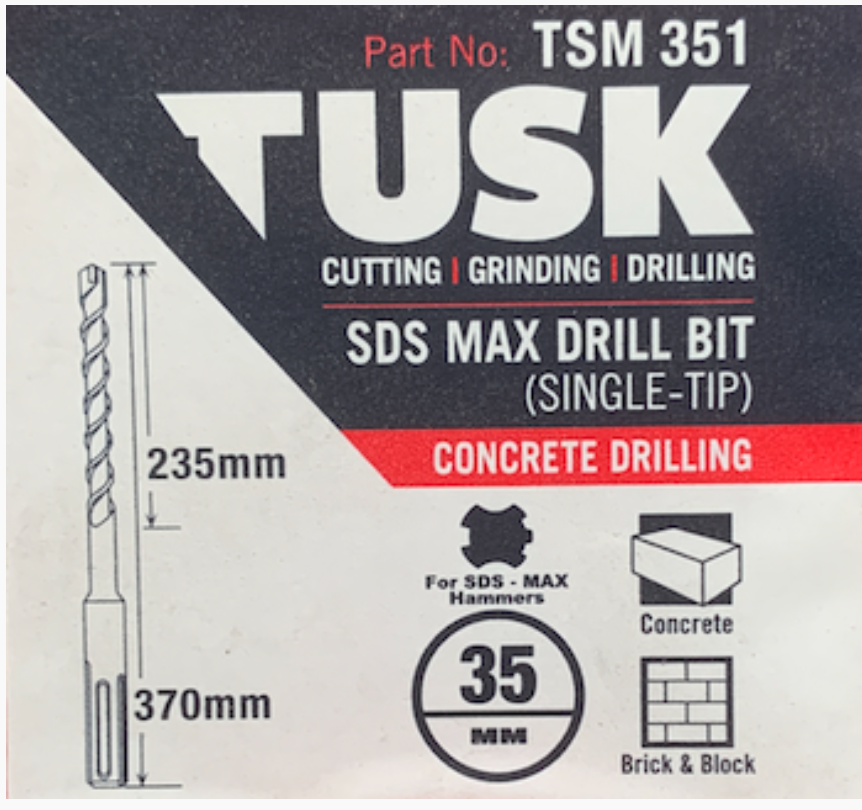 Tusk Concrete Drill Bits Sds Max - 35Mm X 370Mm